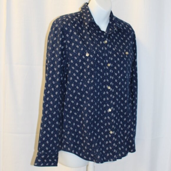 Lauren Ralph Lauren Women's Long Sleeve Button Up Top Navy Paisley Print Small - Picture 6 of 11